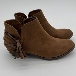 Sugar Brown Suede Ankle Boots Fringe Tassel Western Boho Womens Size 7